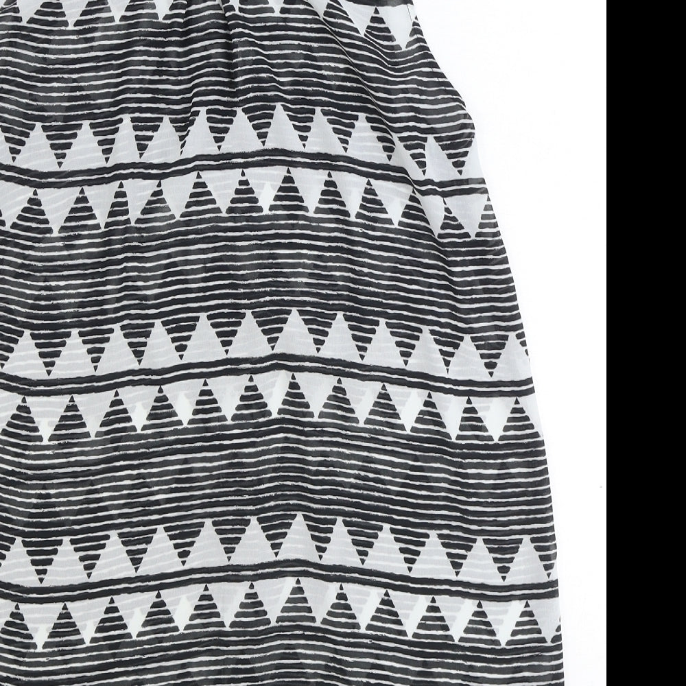H&M Womens Black Geometric Polyester Basic Button-Up Size 12 Collared