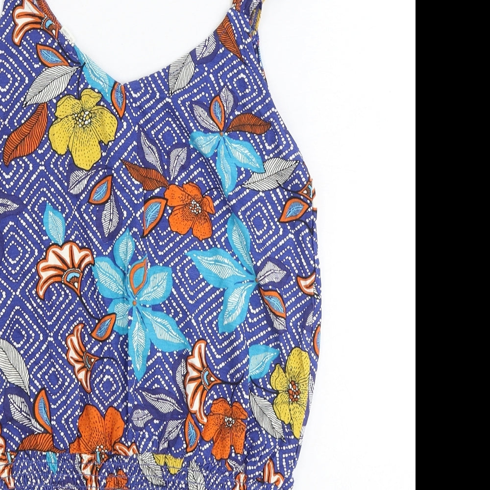 Preworn Womens Blue Geometric Viscose Basic Tank Size 8 V-Neck - Floral