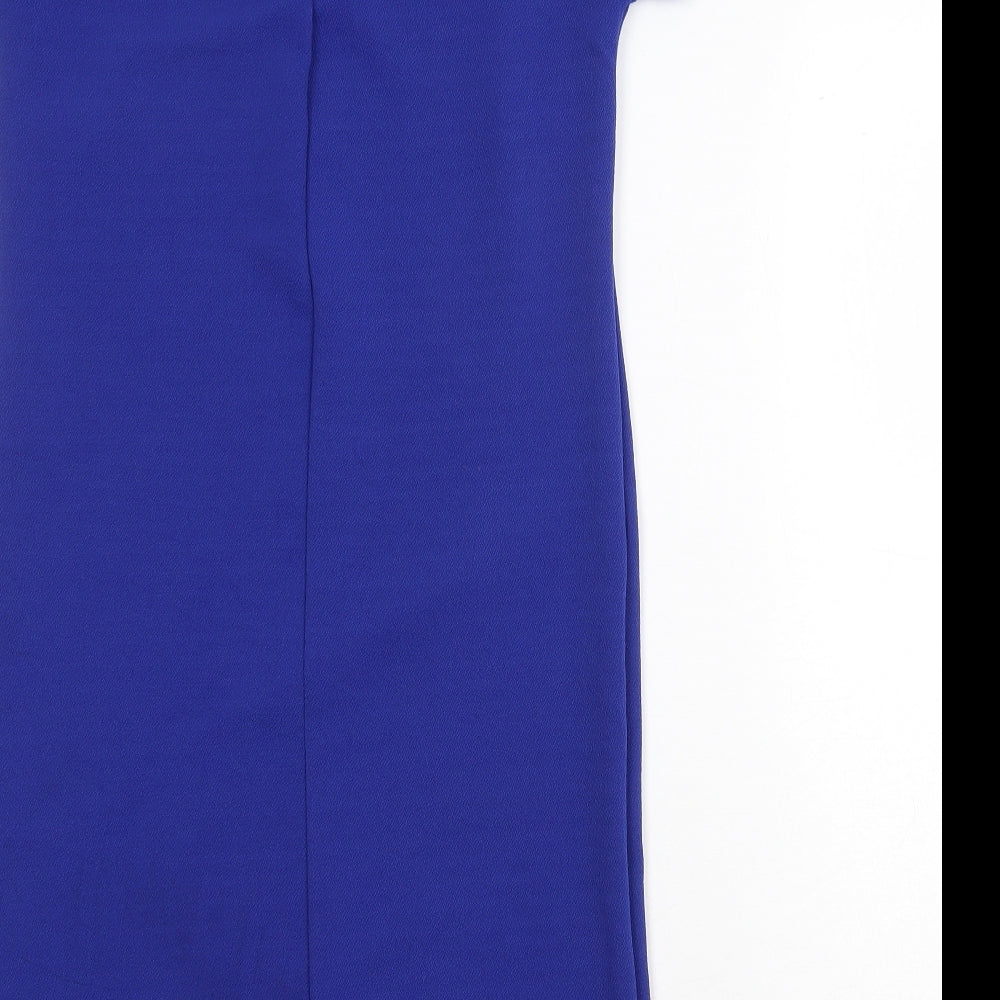 Missi London Womens Blue Polyester A-Line Size 8 Round Neck Zip