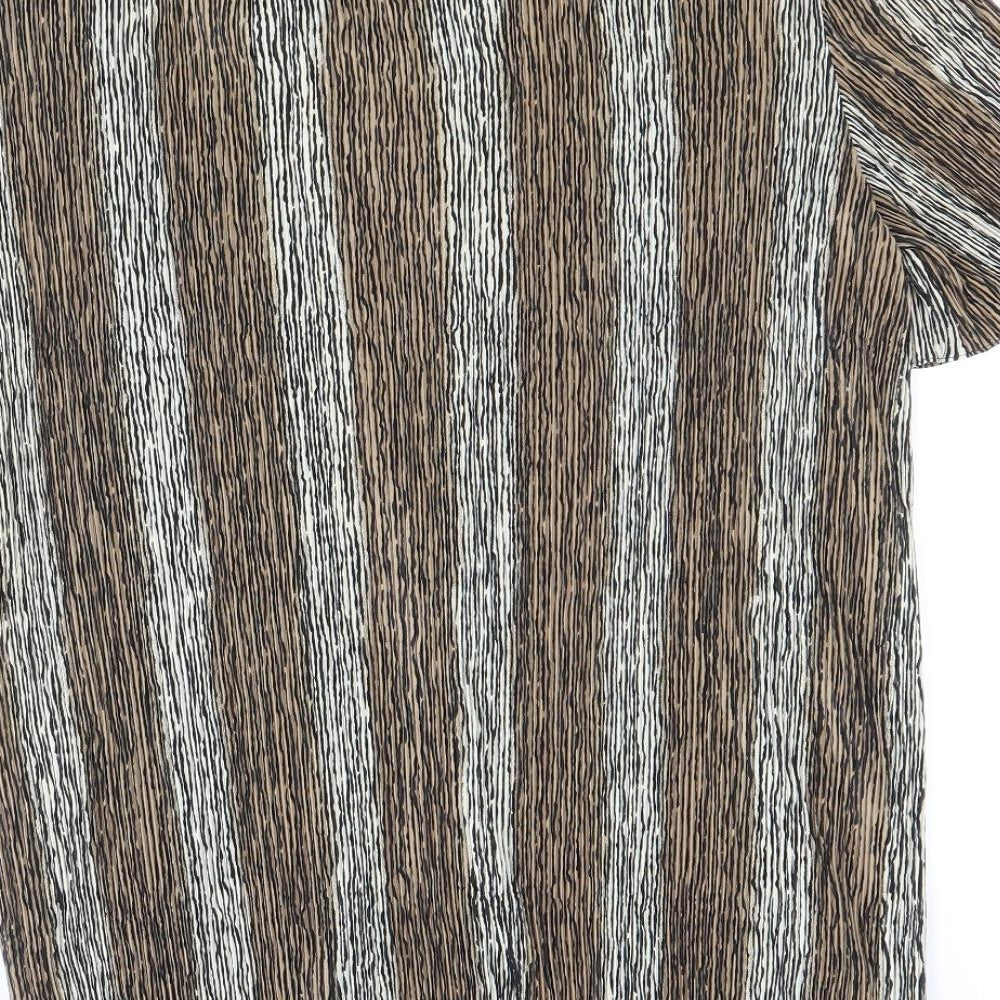 CANDA Womens Brown Striped Polyester Basic Blouse Size 14 Round Neck