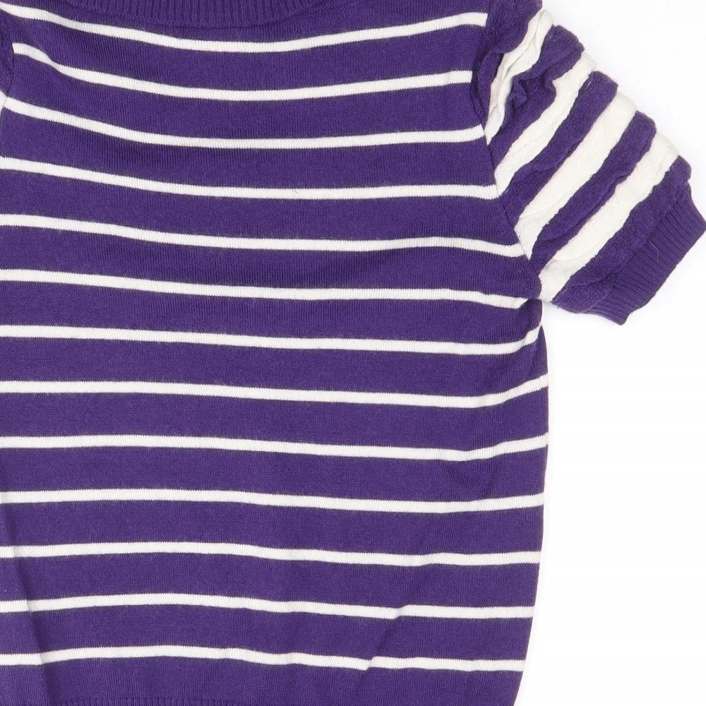 Paradiso Womens Purple Collared Striped Wool Pullover Jumper Size 12