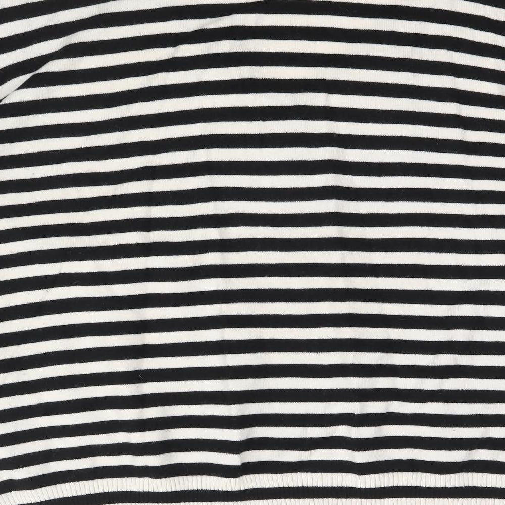 Planet Womens Black V-Neck Striped Modal Pullover Jumper Size L