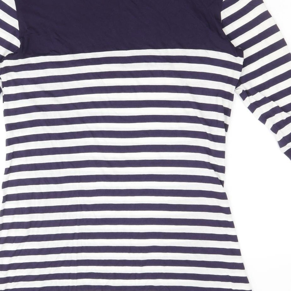 Marks & Spencer Womens Blue Striped Viscose Jumper Dress Size 12 Boat Neck Pullover