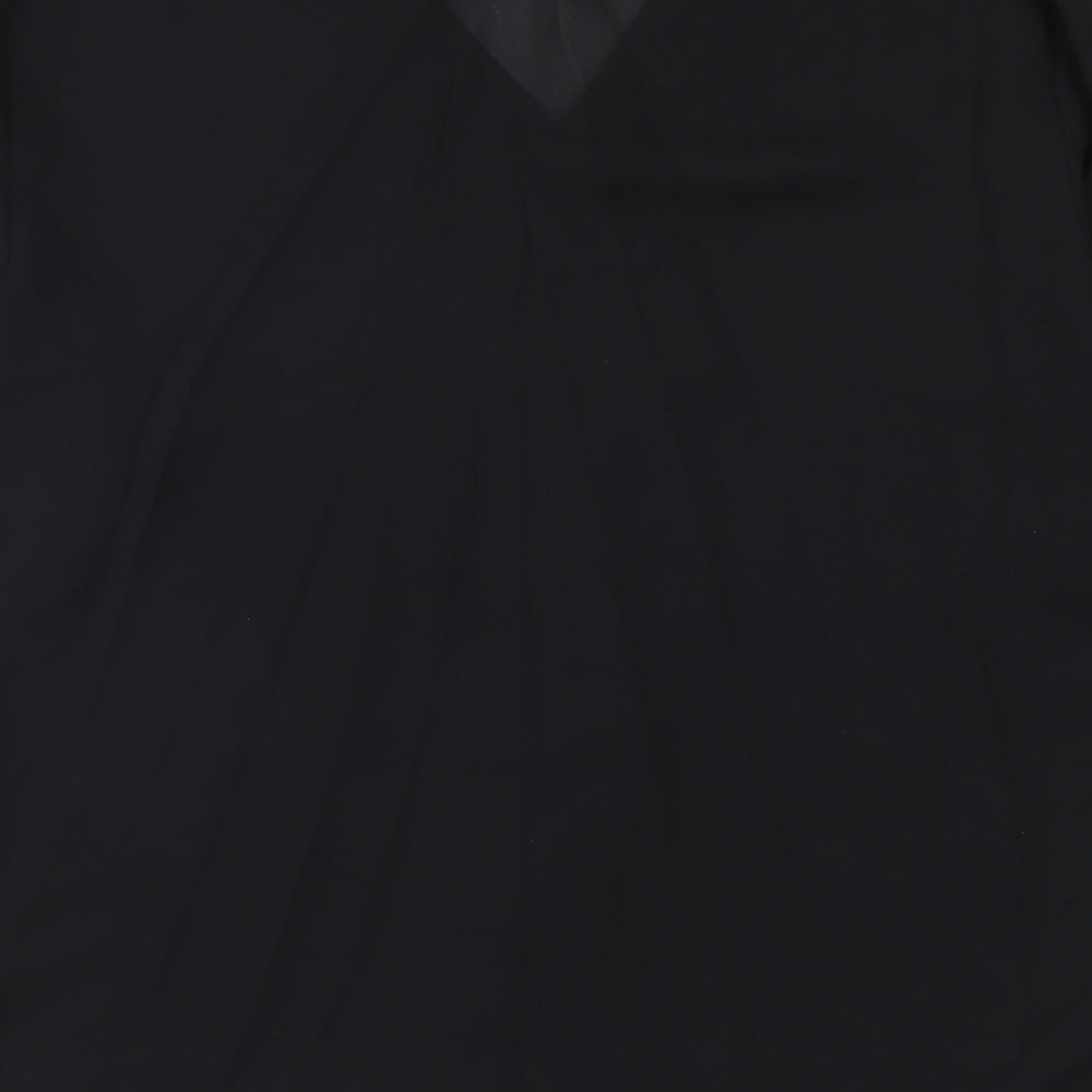 Cleo Womens Black Polyester Basic Button-Up Size 10 V-Neck