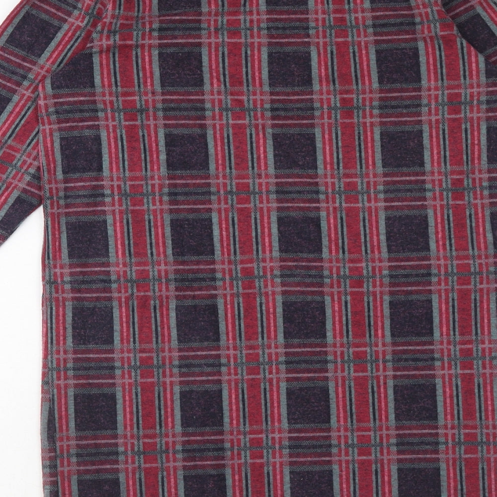 TU Womens Pink Plaid Polyester Shift Size 10 Round Neck Pullover