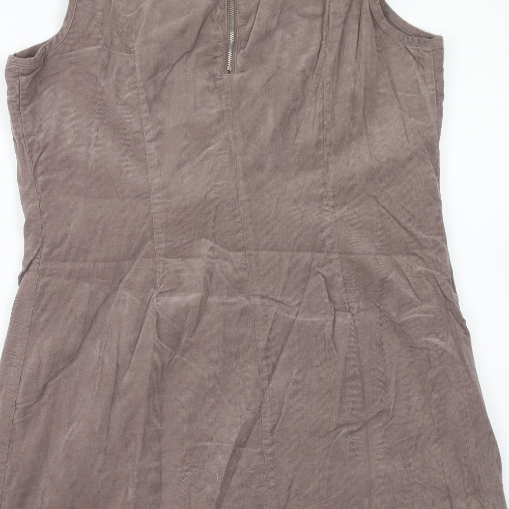 M&Co Womens Brown Cotton A-Line Size 14 Scoop Neck Zip