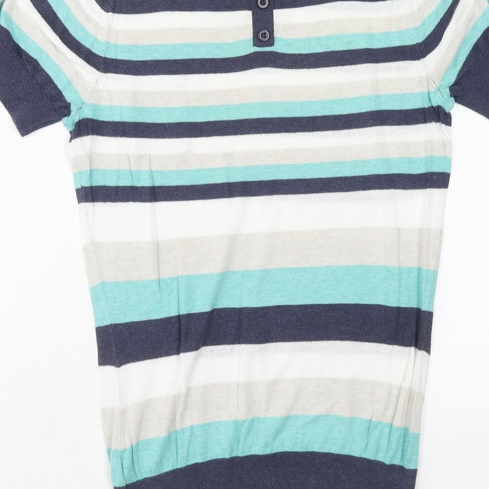 Dorothy Perkins Womens Multicoloured Striped Cotton Basic Blouse Size 10 Round Neck