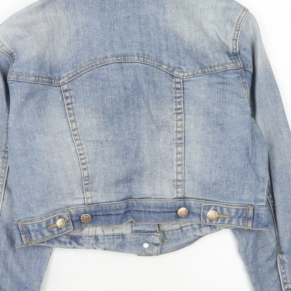 Denim & Co. Womens Blue Jacket Size 8 Button