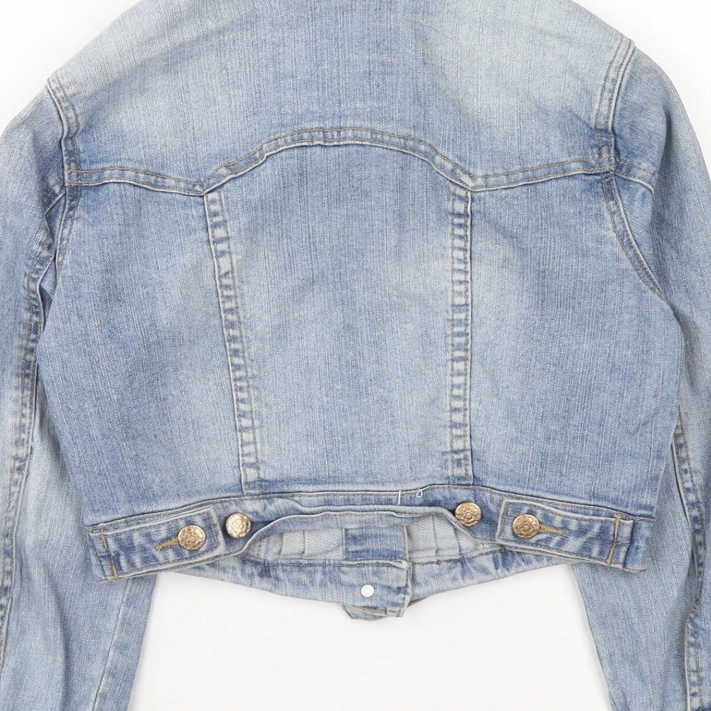 Denim & Co. Womens Blue Jacket Size 8 Button