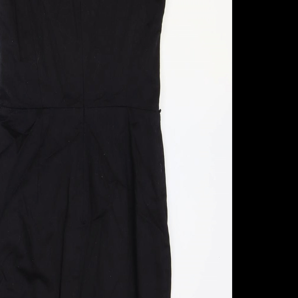 Wallis Womens Black Cotton Pencil Dress Size 10 Scoop Neck Zip