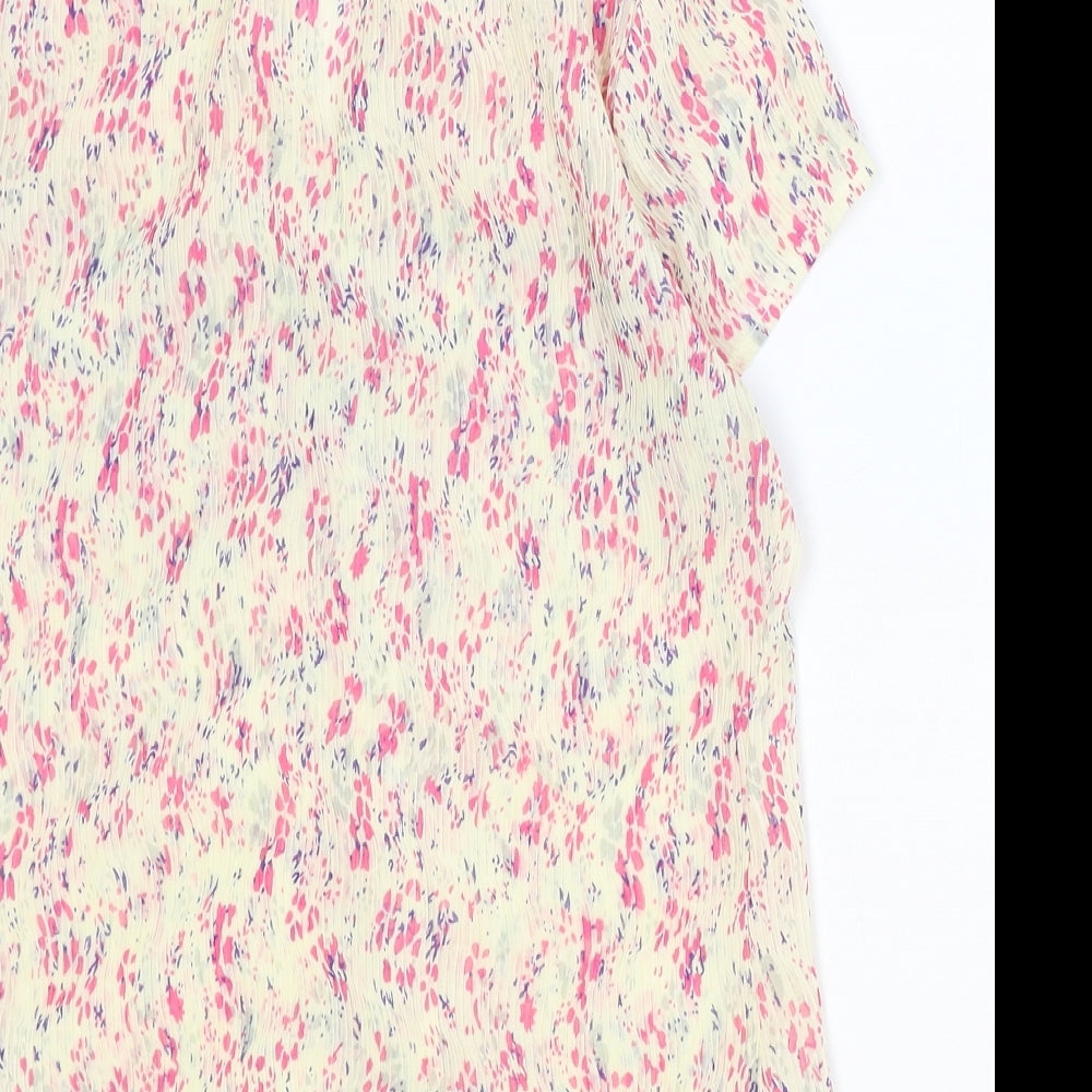 Editions Womens Ivory Geometric Polyester Basic Button-Up Size 10 Collared