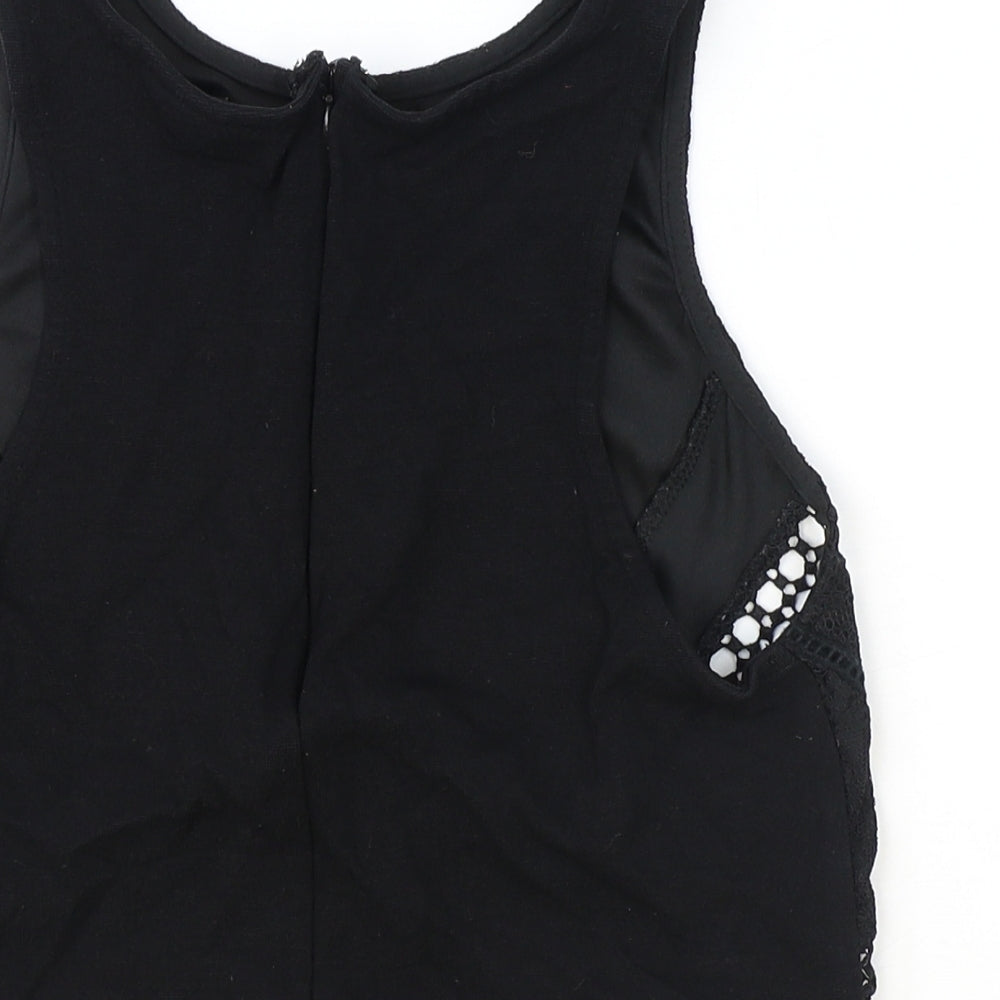 Topshop Womens Black Geometric Polyester Basic Tank Size 8 Round Neck - Lace Detail