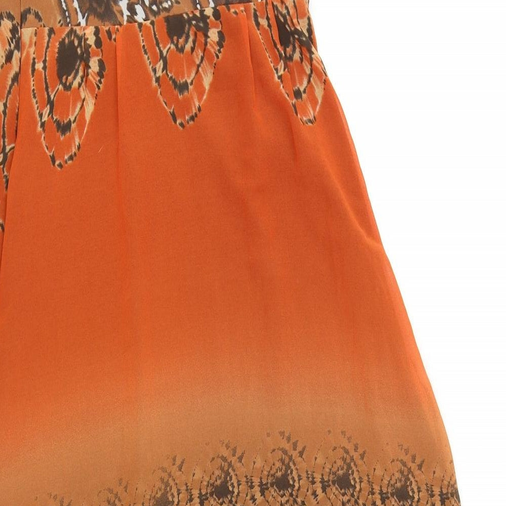 RJR.John Rocha Womens Orange Geometric Polyester Fit & Flare Size 12 V-Neck Zip