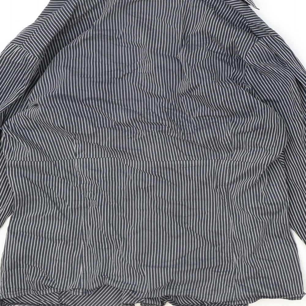 Marks & Spencer Womens Black Striped Viscose Basic Button-Up Size 14 V-Neck