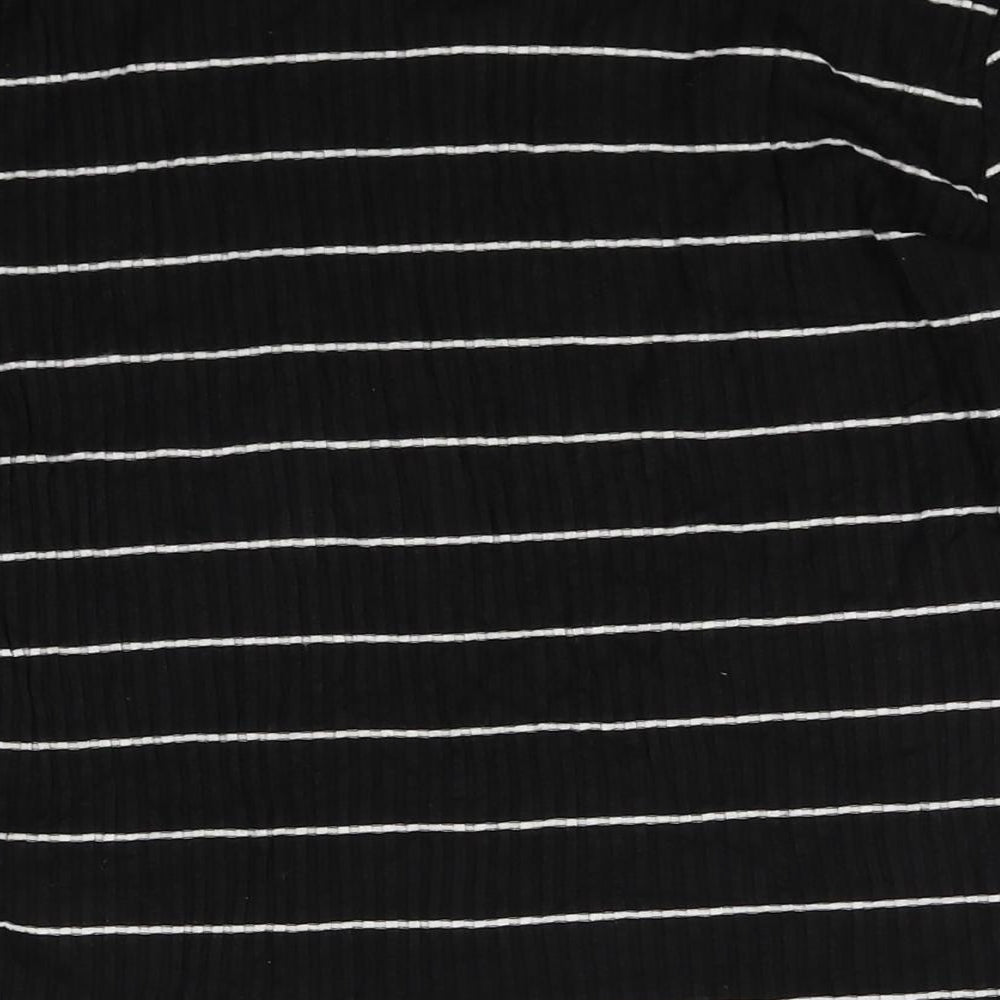 Topshop Womens Black Striped Viscose Basic T-Shirt Size 10 Round Neck