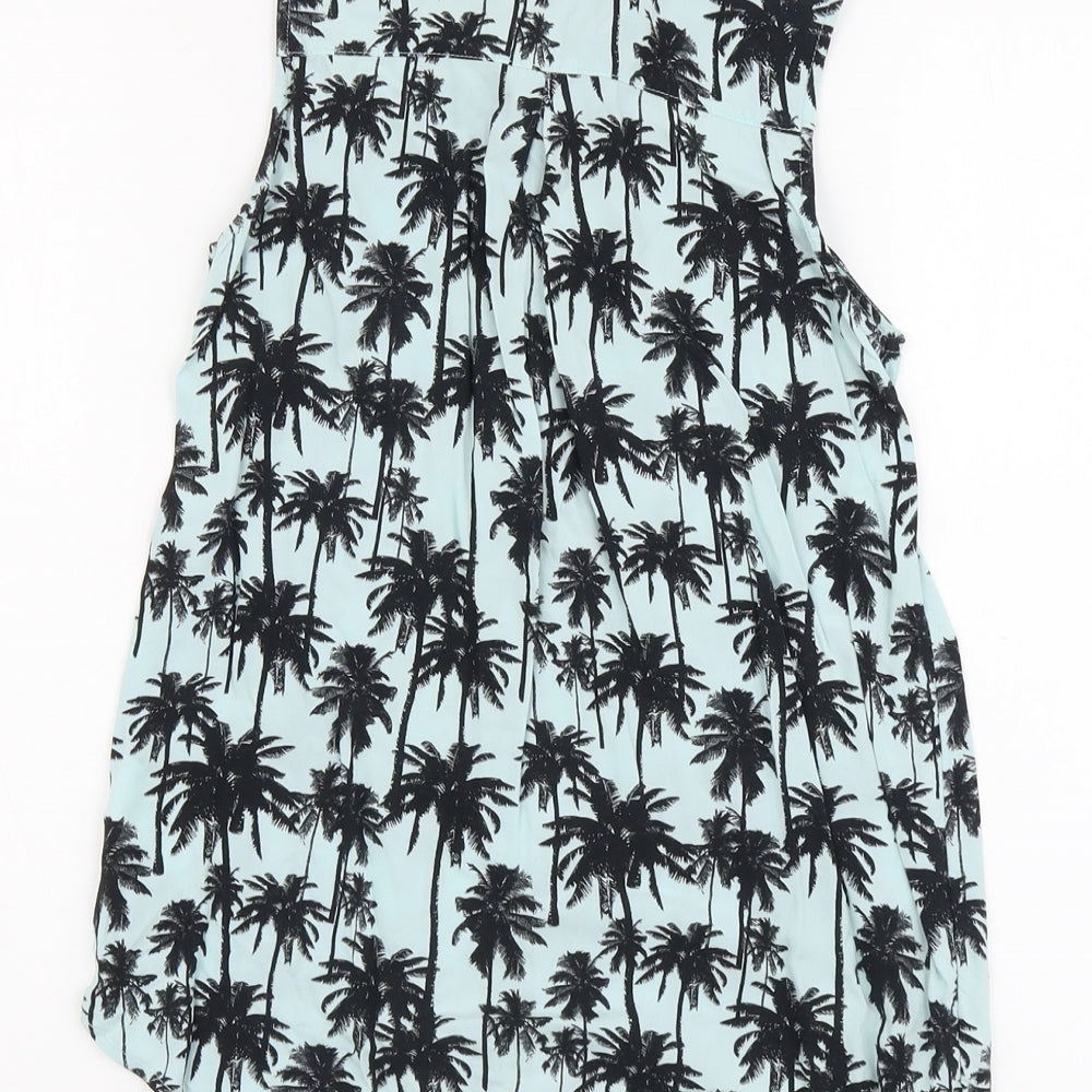 H&M Womens Blue Geometric Viscose Basic Button-Up Size 4 Collared - Tree Print