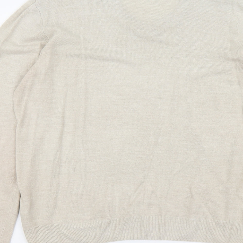 Marks & Spencer Mens Beige V-Neck Acrylic Pullover Jumper Size M Long Sleeve