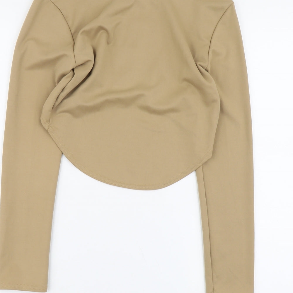 Yoins Womens Beige Polyester Cropped T-Shirt Size L Round Neck