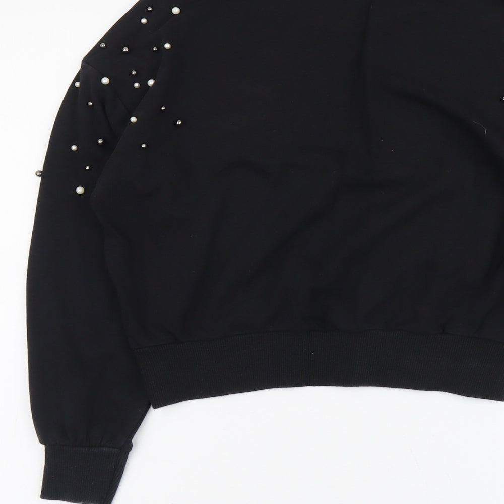 New Look Womens Black Cotton Pullover Sweatshirt Size 6 Pullover