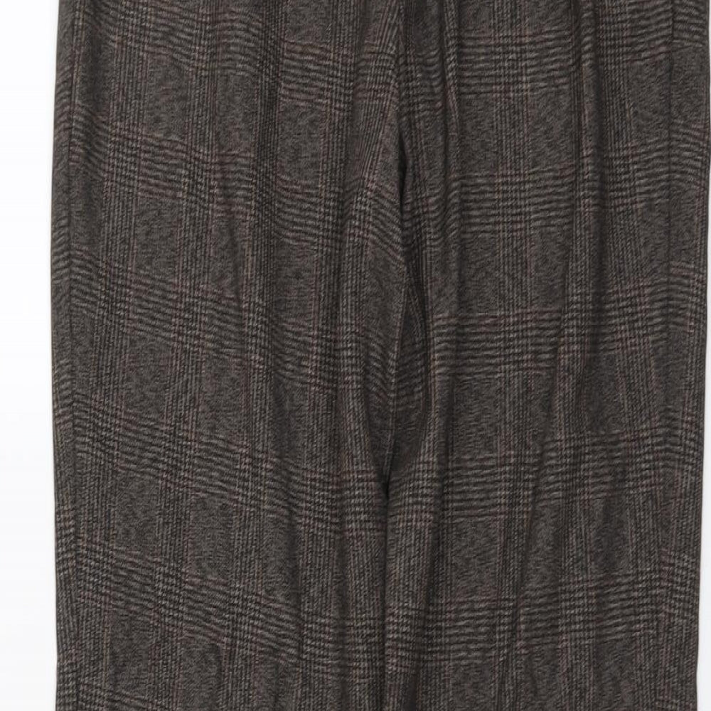 Marks and Spencer Womens Brown Geometric Polyester Trousers Size 12 L28 in Regular