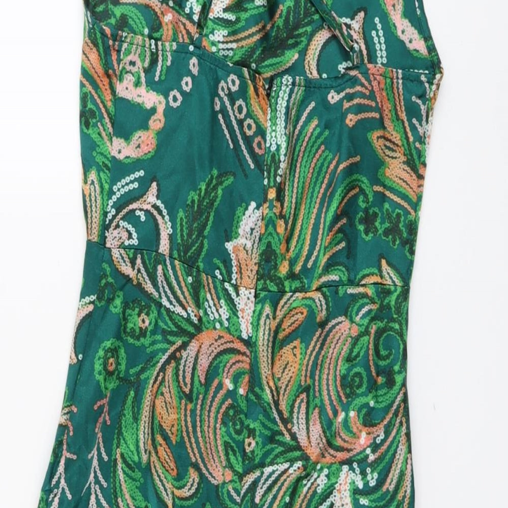 SHEIN Womens Green Geometric Polyester Tank Dress Size XS Square Neck Zip