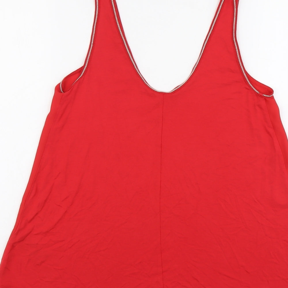 Marks & Spencer Womens Red Polyester Basic Tank Size 8 V-Neck