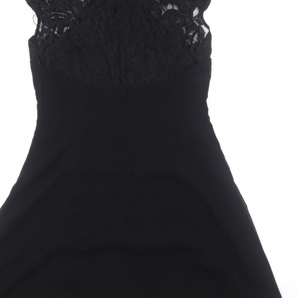 Boohoo Womens Black Polyester A-Line Size 10 High Neck Zip