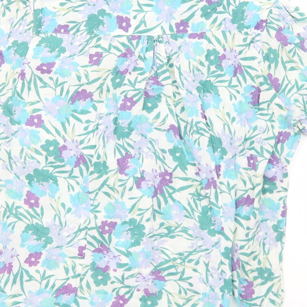 Marks & Spencer Womens Green Floral Viscose Basic Button-Up Size M Collared