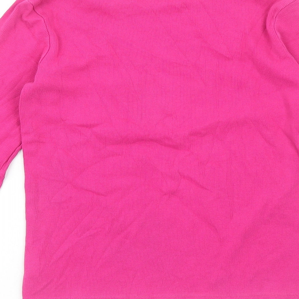 NEXT Girls Pink Cotton Basic Blouse Size 13 Years Boat Neck Pullover - Ribbed