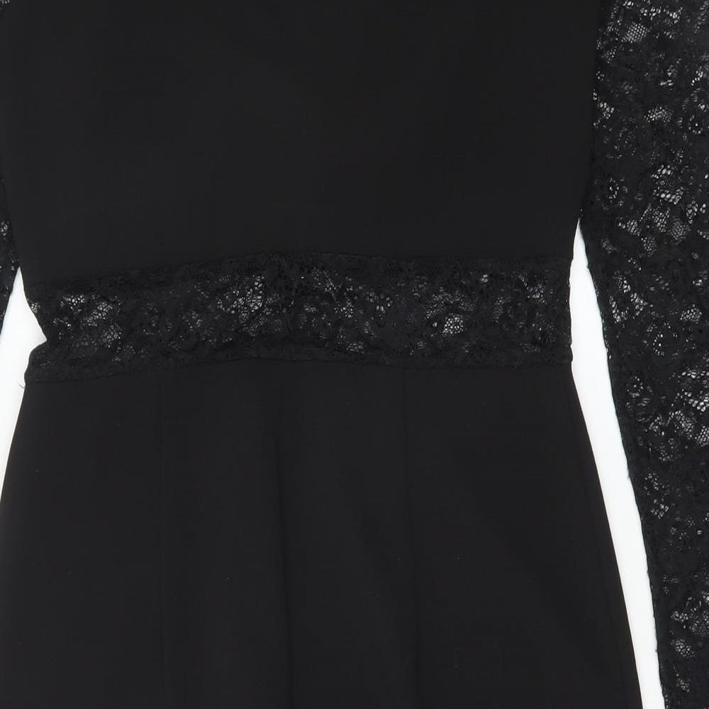 Miss Selfridge Womens Black Polyester Pencil Dress Size 10 Round Neck Button