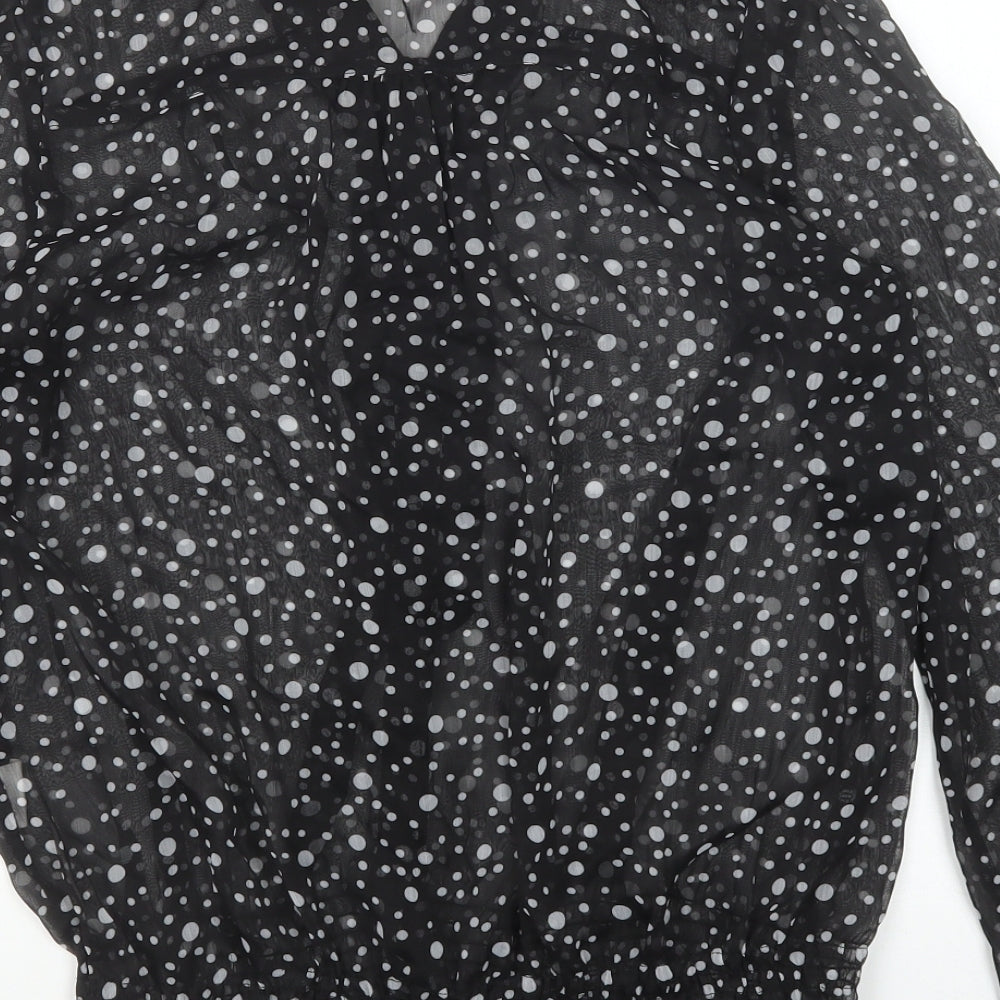 Charbell Womens Black Polka Dot Polyester Basic Blouse Size M V-Neck