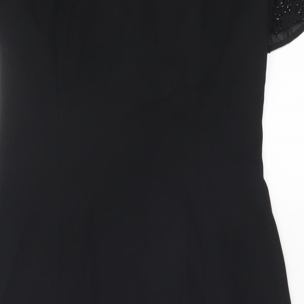 Donna Morgan Womens Black Polyester Sheath Size 8 Round Neck Zip