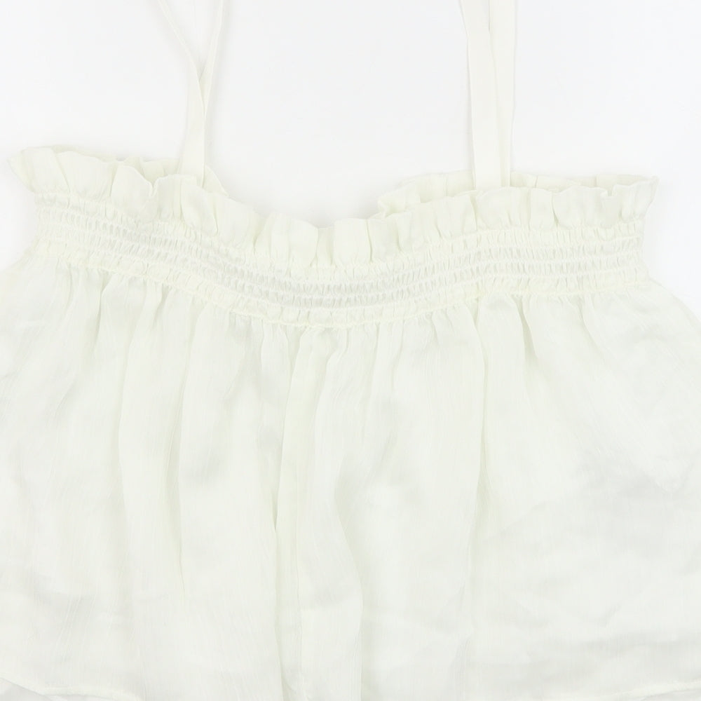 Mango Womens White Polyester Cropped Tank Size M Square Neck