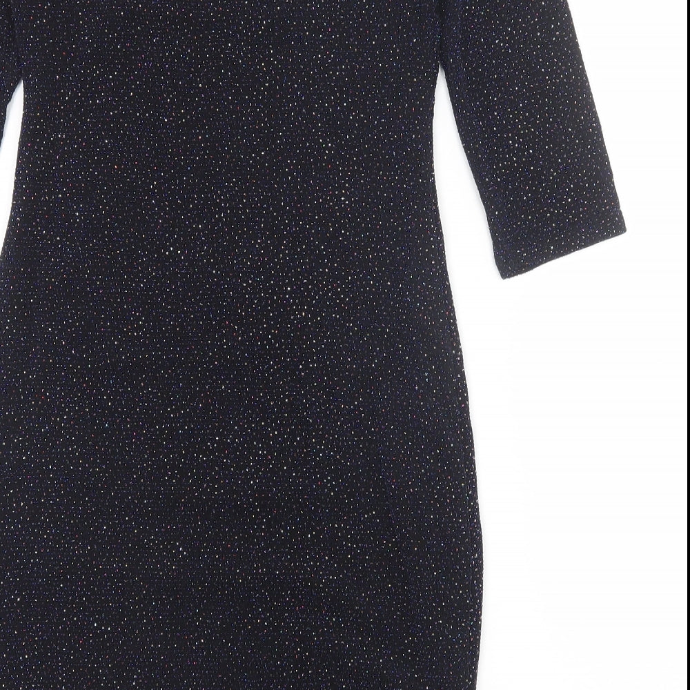 New Look Womens Blue Geometric Nylon A-Line Size 10 Off the Shoulder Pullover