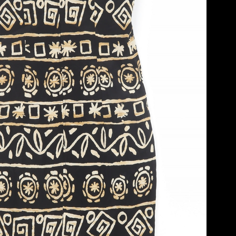 Maggy London Womens Black Geometric Silk A-Line Size 8 Round Neck Zip