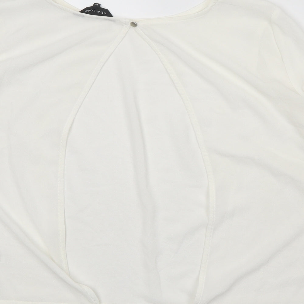 New Look Womens White Polyester Basic T-Shirt Size 12 Round Neck