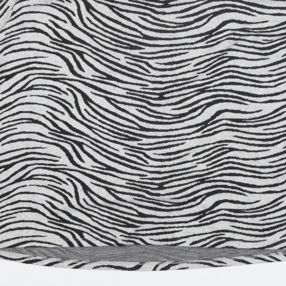 New Look Womens Grey Mock Neck Animal Print Polyester Pullover Jumper Size M - Zebra Pattern
