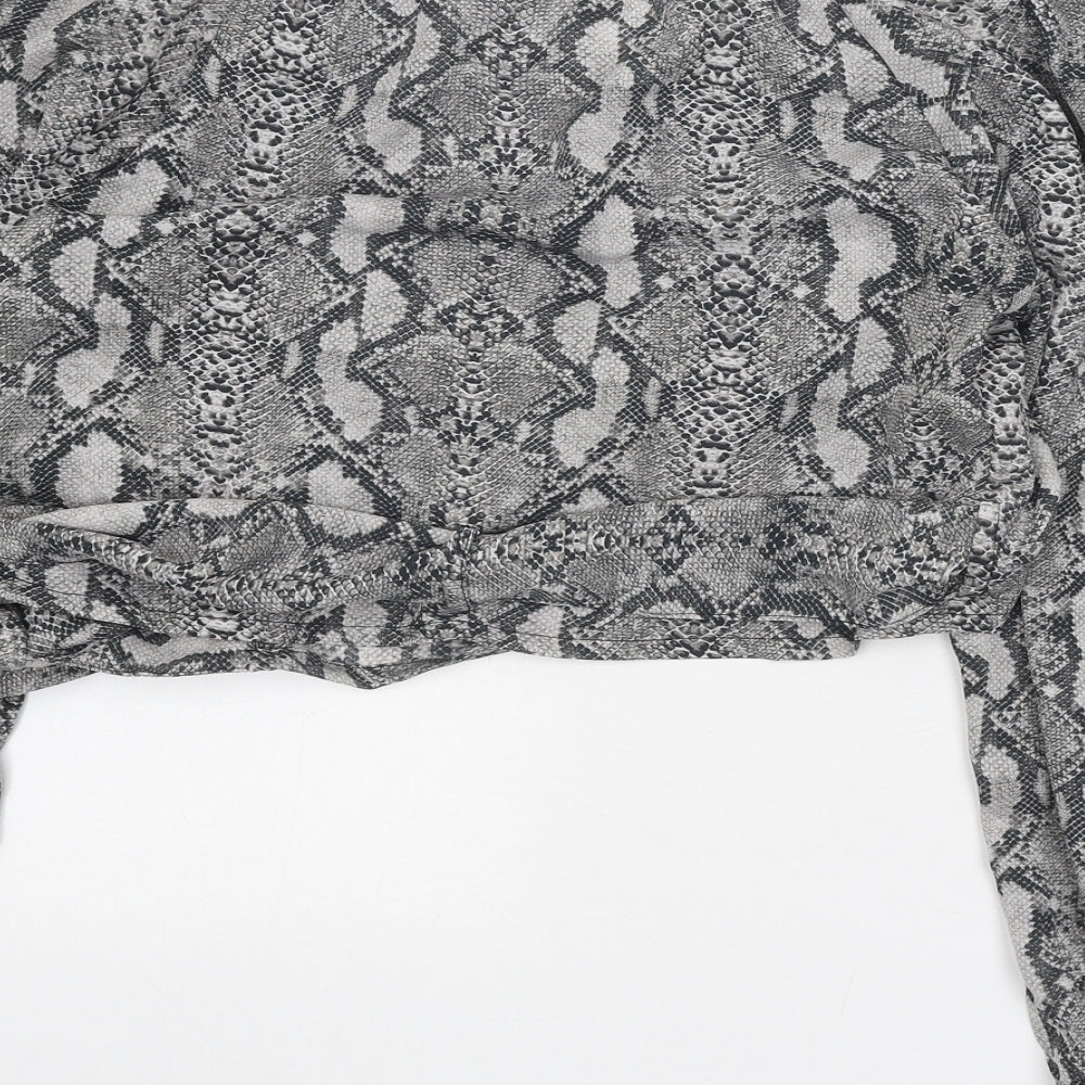 In Vogue Womens Grey Animal Print Polyester Cropped Blouse Size L Off the Shoulder - Snake Print