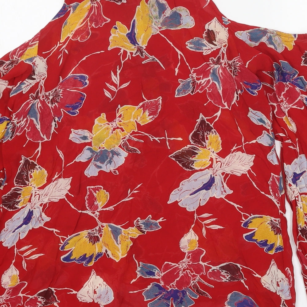 NEXT Womens Red Geometric Viscose Basic Blouse Size 12 Collared - Cut Out