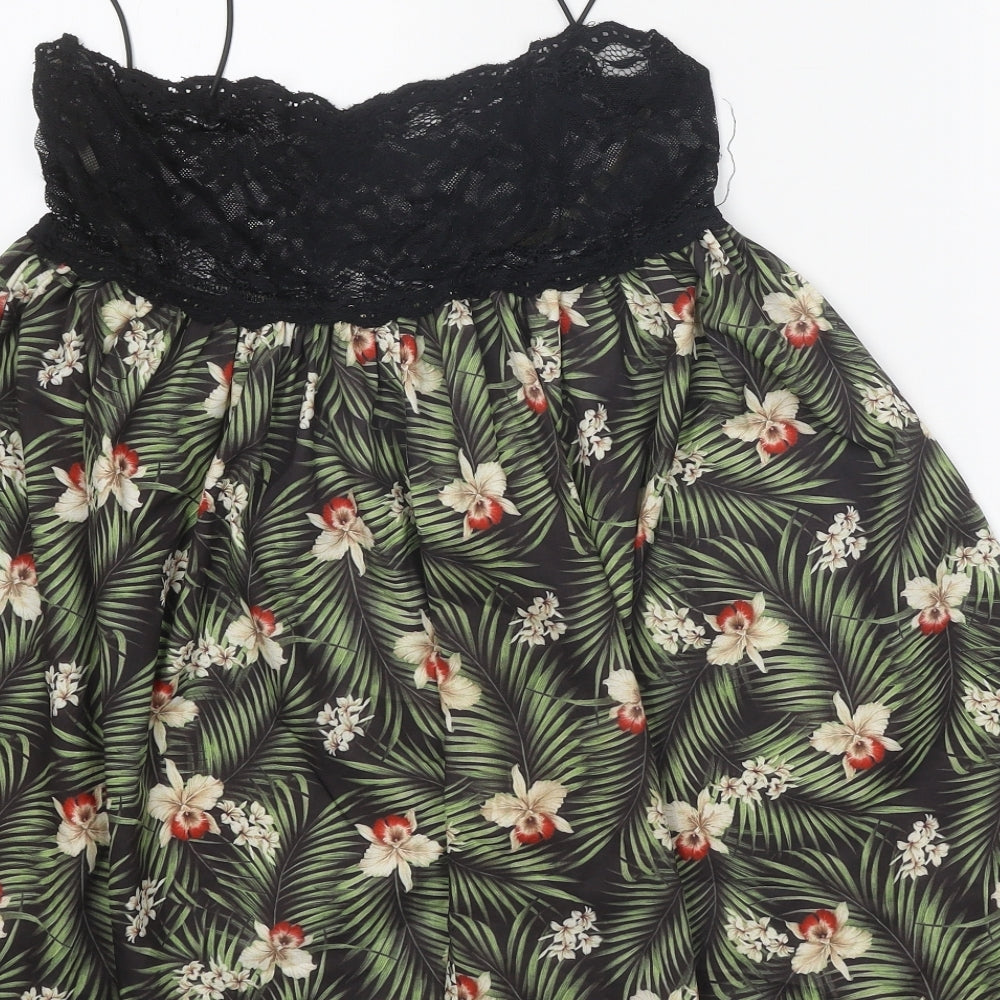 Rare London Womens Black Floral Polyamide Slip Dress Size 10 Scoop Neck Pullover