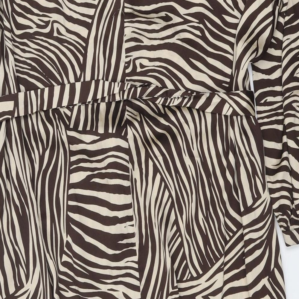 Preworn Womens Brown Animal Print Polyester A-Line One Size Round Neck Button - Tiger Pattern