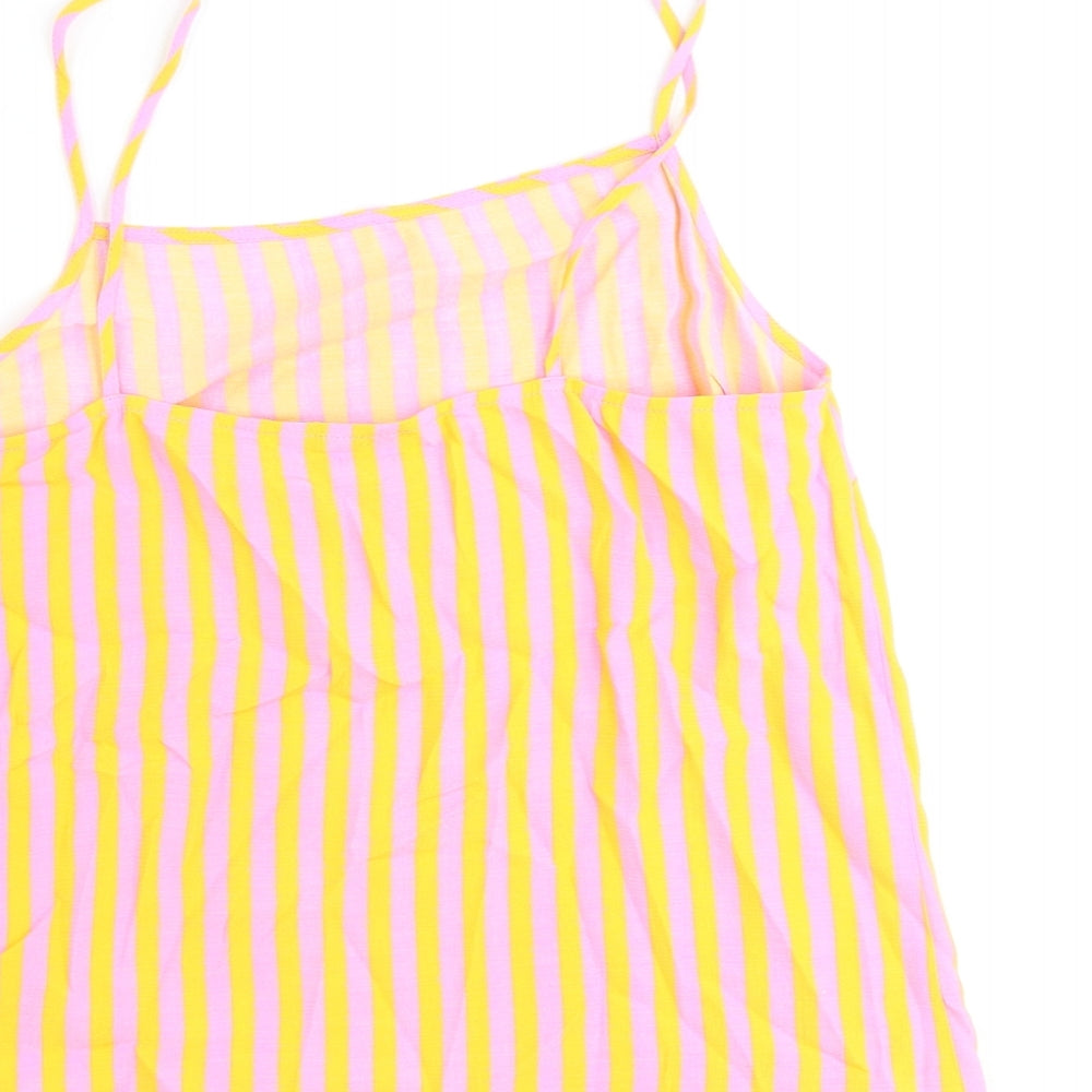 Topshop Womens Pink Striped Polyester Basic Tank Size 6 Round Neck