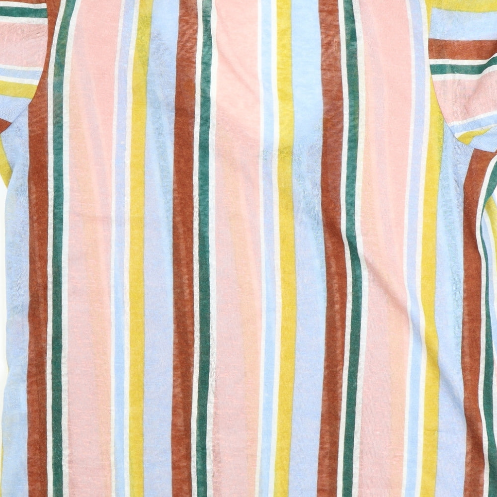Encuentro Womens Multicoloured Striped Polyester Basic T-Shirt Size L V-Neck
