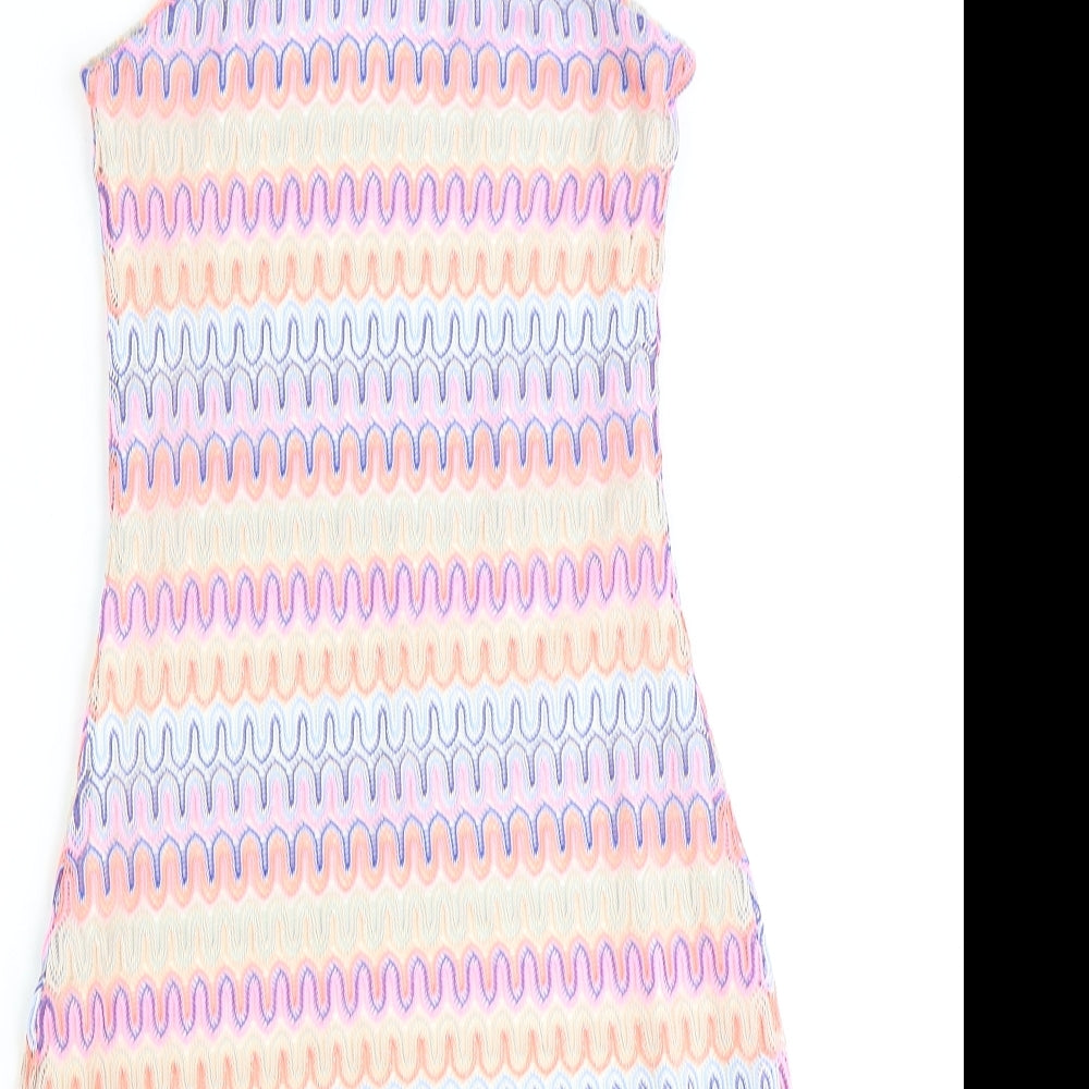 Divided by H&M Womens Multicoloured Geometric Polyester Mini Size 2XS Halter Pullover