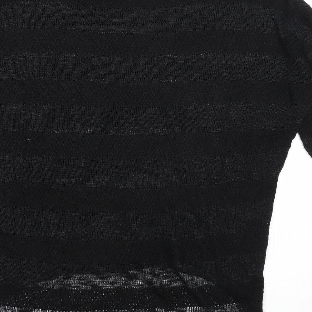 Dorothy Perkins Womens Black Scoop Neck Striped Polyester Pullover Jumper Size 14