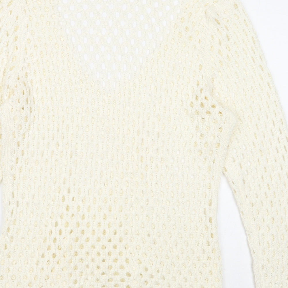 Marble Womens White V-Neck Acrylic Pullover Jumper Size 4