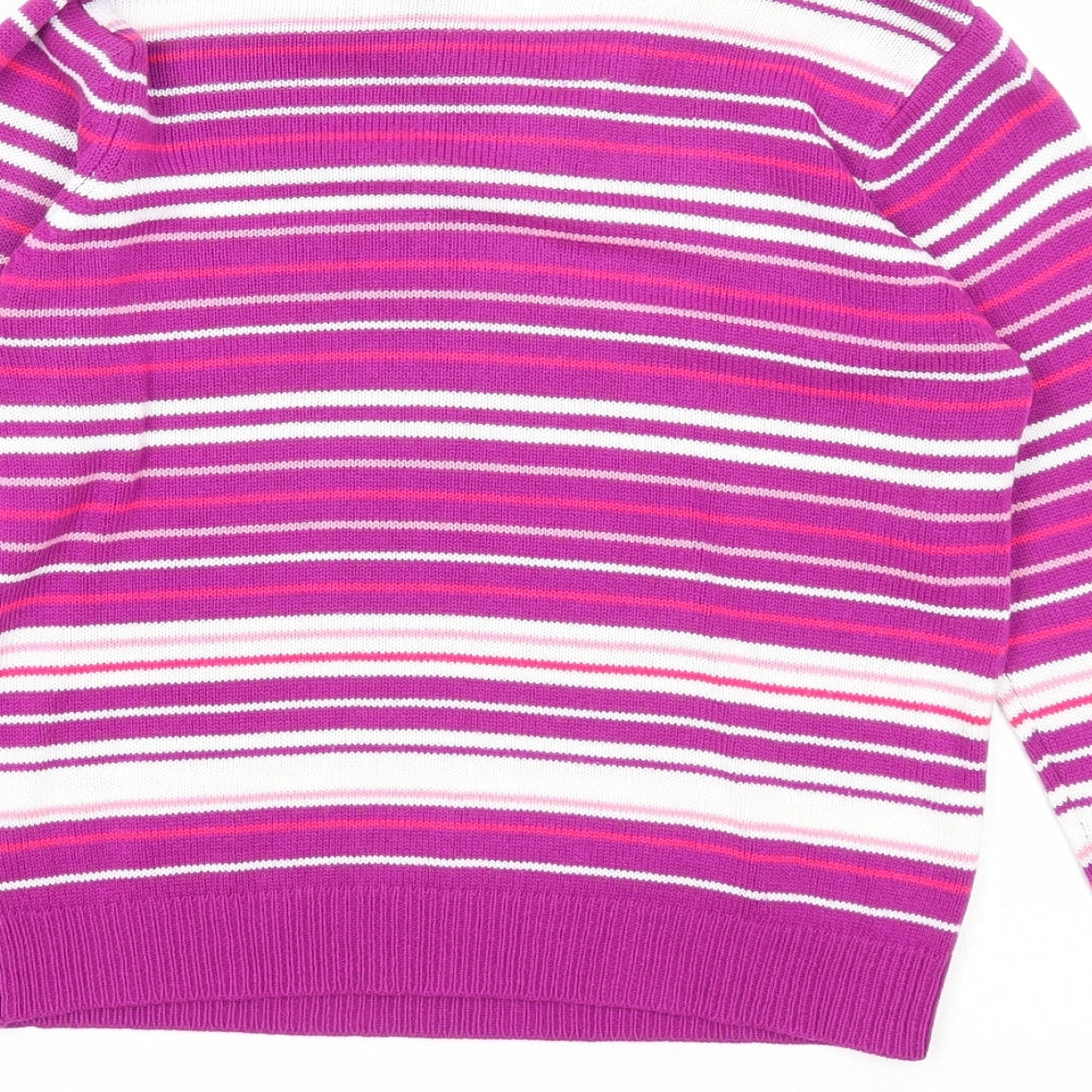 EWM Womens Purple Collared Striped Acrylic Pullover Jumper Size S