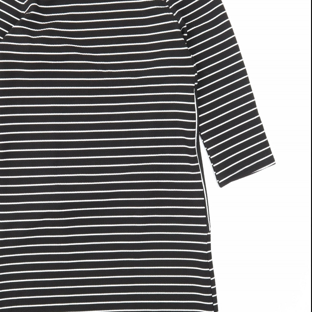 Warehouse Womens Black Striped Polyester A-Line Size 10 Round Neck Zip