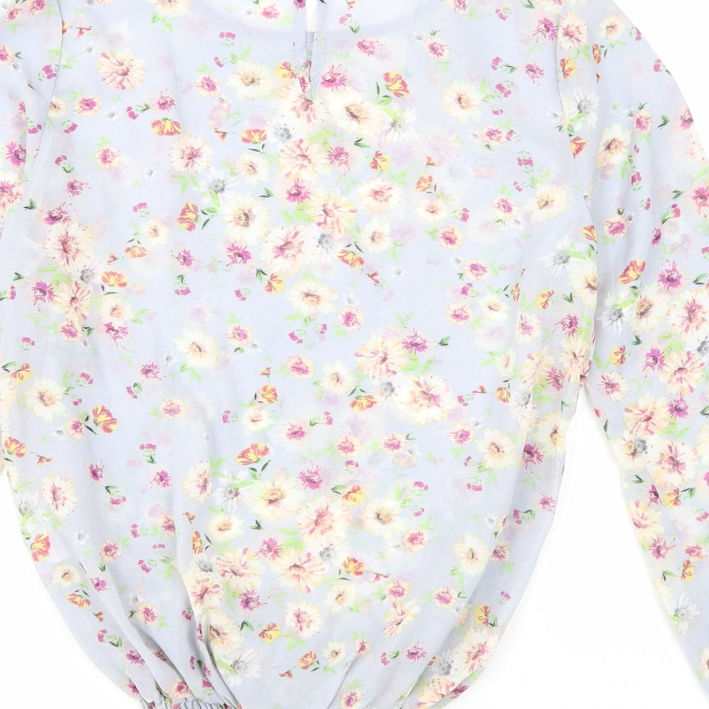 Atmosphere Womens Blue Floral Polyester Basic Blouse Size 8 Round Neck