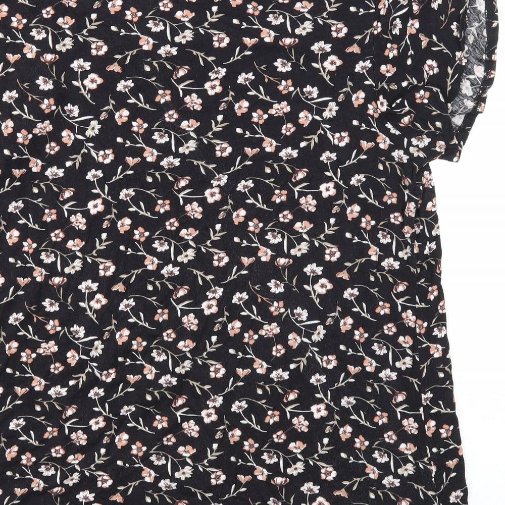 Body Flirt Womens Black Floral Viscose Basic T-Shirt Size M Round Neck